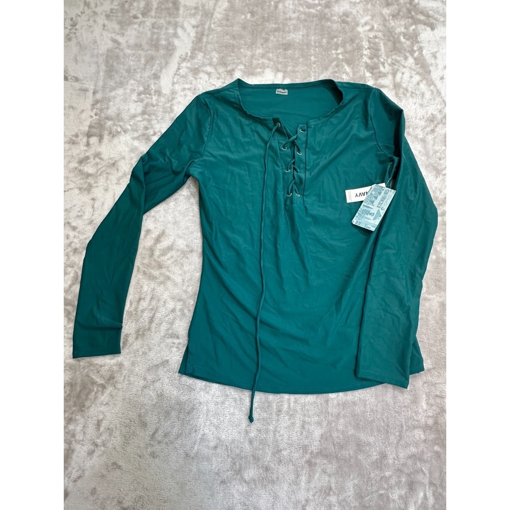Old Navy Swim Rash Guard Womens Size Medium Green Long Sleeve UPF 50 Lace Up NWT